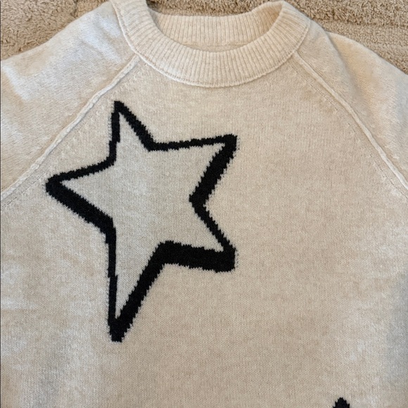 Aerie Cream Sweater with Black Star Accents - Picture 2 of 4